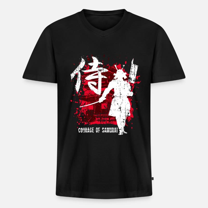 Samurai Krieger Geschenk - Männer Premium Bio T-Shirt mit V-Ausschnitt - Schwarz
