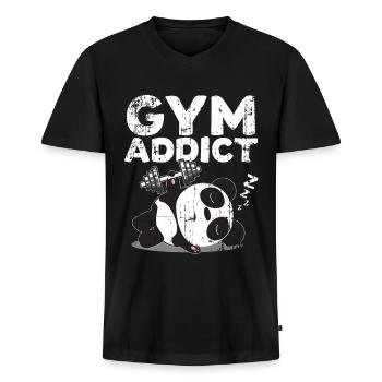 Cadeau d'haltère Panda - T-shirt encolure en V Premium bio Homme - noir - Devant - Nico (187cm)