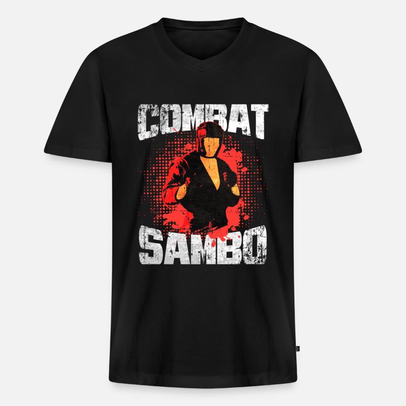 Sambo Kaempfer Geschenk - Männer Premium Bio T-Shirt mit V-Ausschnitt - Schwarz