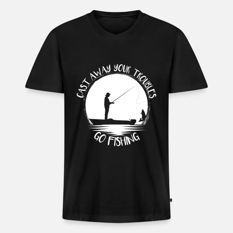 Fischen - Männer Premium Bio T-Shirt mit V-Ausschnitt - Schwarz