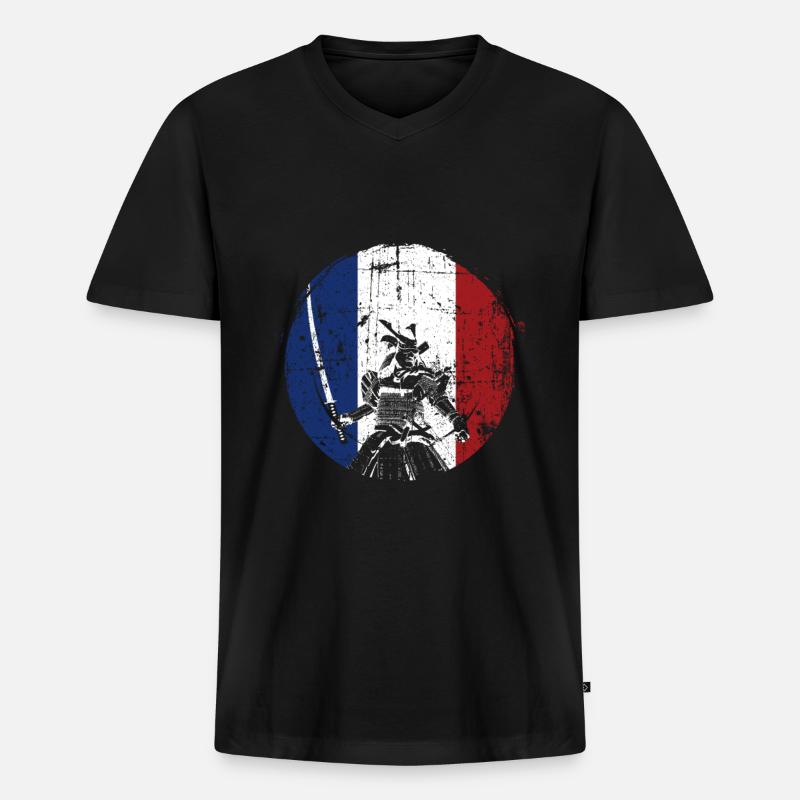 Samurai Frankreich Krieger - Männer Premium Bio T-Shirt mit V-Ausschnitt - Schwarz