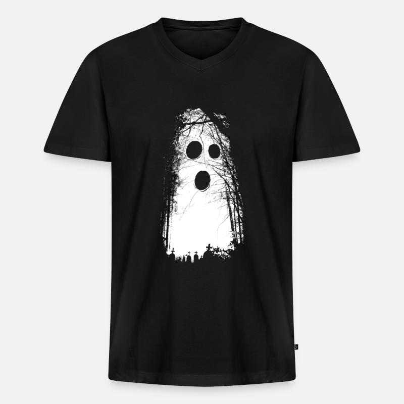 Halloween Geist - Männer Premium Bio T-Shirt mit V-Ausschnitt - Schwarz