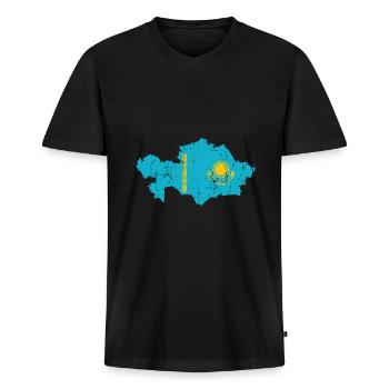 Kazakhstan Pays Asie - T-shirt encolure en V Premium bio Homme - noir - Devant - Nico (187cm)