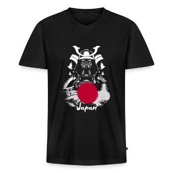 Samouraï du Japon - T-shirt encolure en V Premium bio Homme - noir - Devant - Nico (187cm)