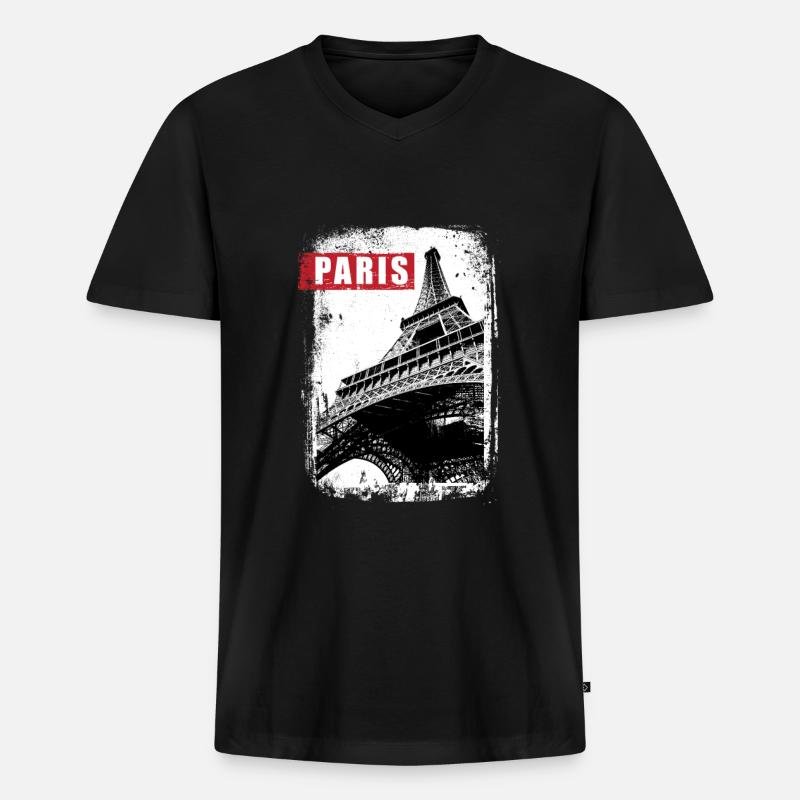 Paris - Männer Premium Bio T-Shirt mit V-Ausschnitt - Schwarz