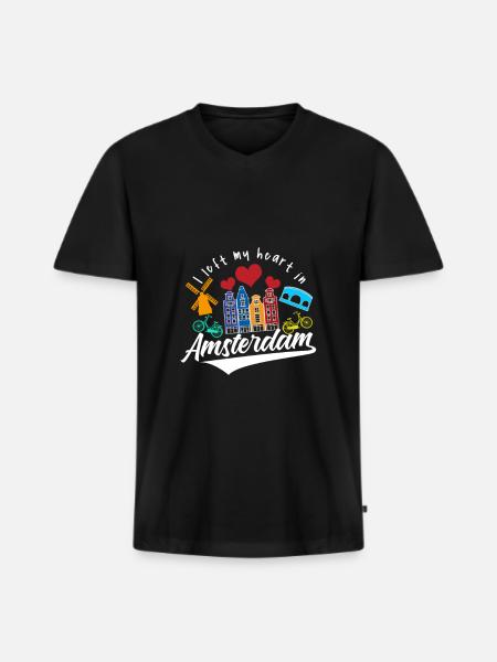 Amsterdam Windmill Bicycle Old Town - Men's Premium Organic T-shirt with V-neck - black