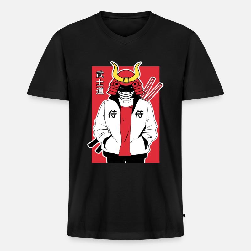 Samurai Warrior Anime - Männer Premium Bio T-Shirt mit V-Ausschnitt - Schwarz
