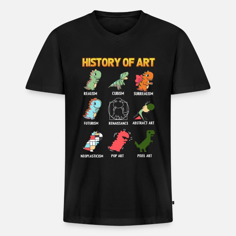 Kunstgeschichte mit Dinosauriern Englisch - Männer Premium Bio T-Shirt mit V-Ausschnitt - Schwarz