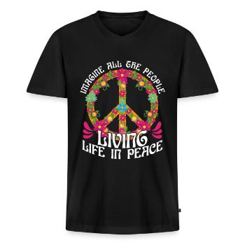 Symbol des Weltfriedens Blumen Stellen Sie sich vor - Männer Premium Bio T-Shirt mit V-Ausschnitt - Schwarz - Vorne - Nico (187cm)