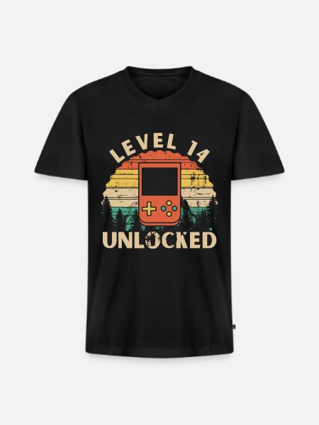 Level 14 Unlocked - Men's Premium Organic T-shirt with V-neck - black