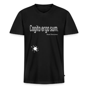 Cogito ergo sum. René Descates - Männer Premium Bio T-Shirt mit V-Ausschnitt - Schwarz - Vorne - Nico (187cm)