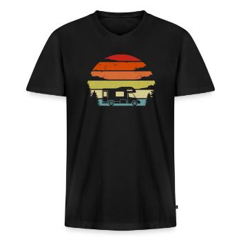 Chemise de camping rétro - T-shirt encolure en V Premium bio Homme - noir - Devant - Nico (187cm)