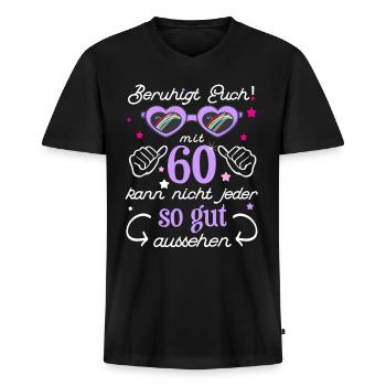 60 Geburtstag Jahrgang 1960 60 Jahre Lustig Frau - Männer Premium Bio T-Shirt mit V-Ausschnitt - Schwarz - Vorne - Nico (187cm)