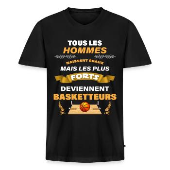 Hommes basketteurs Cadeau Humour Ballon De Basket - T-shirt encolure en V Premium bio Homme - noir - Devant - Nico (187cm)