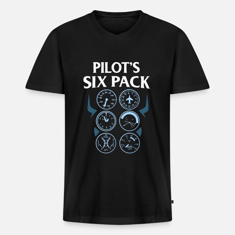 Sixpack Linienpilot Pilot Flugführer Geschenk - Männer Premium Bio T-Shirt mit V-Ausschnitt - Schwarz