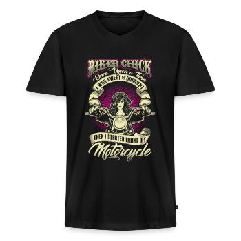 Biker Bikerin Motorrad Motorradfahrer Chick Frau - Männer Premium Bio T-Shirt mit V-Ausschnitt - Schwarz - Vorne - Nico (187cm)