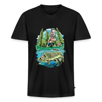 Fishing carp carp fishing common carp - Men's Premium Organic T-shirt with V-neck - black - Front - Nico (187cm)