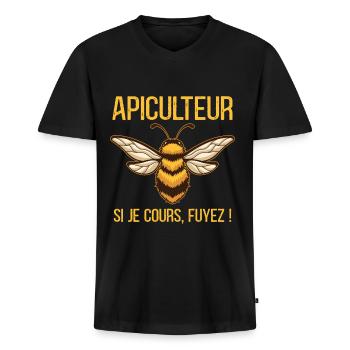 Apiculteur Humour Cadeau Abeille Drôle Apiculture - T-shirt encolure en V Premium bio Homme - noir - Devant - Nico (187cm)