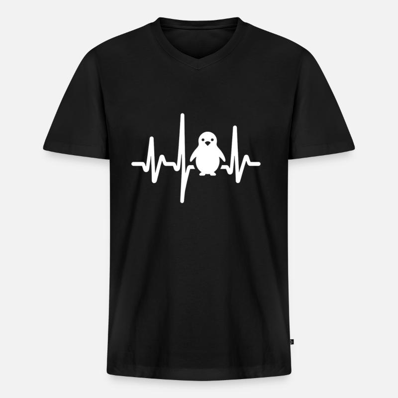 Pinguin Lustiges Herzfrequenz-Geschenk - Männer Premium Bio T-Shirt mit V-Ausschnitt - Schwarz