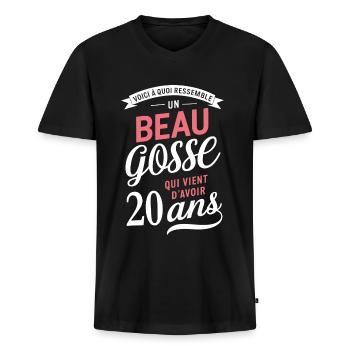 Un Beau Gosse De 20 Ans Cadeau Anniversaire Drôle - T-shirt encolure en V Premium bio Homme - noir - Devant - Nico (187cm)