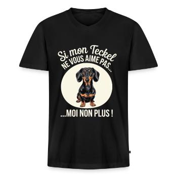 Si Mon Teckel Ne Vous Aime Pas Moi Non Plus Humour - T-shirt encolure en V Premium bio Homme - noir - Devant - Nico (187cm)