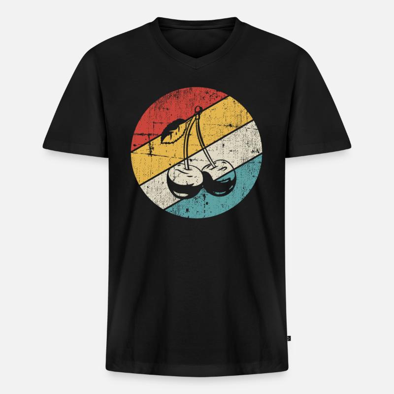 Kirsche Retro Frucht Obst Rund - Männer Premium Bio T-Shirt mit V-Ausschnitt - Schwarz