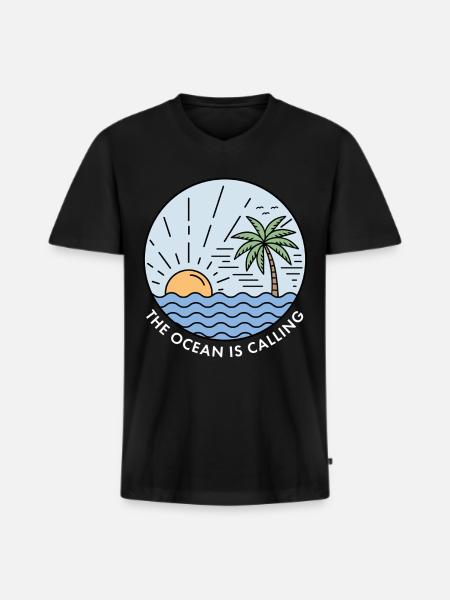 The Ocean is Calling - Men's Premium Organic T-shirt with V-neck - black