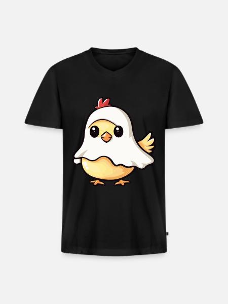 Chicken Halloween Funny Ghost - Men's Premium Organic T-shirt with V-neck - black