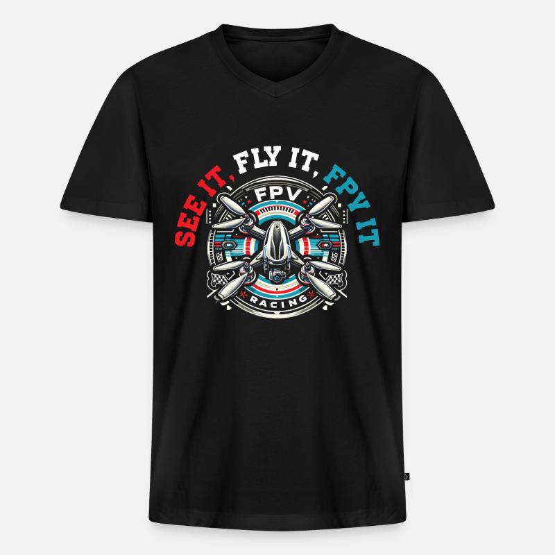 FPV drone pilot, remote control - Men's Premium Organic T-shirt with V-neck - black