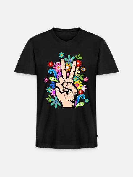 Peace Love Peace Sign Peace - Men's Premium Organic T-shirt with V-neck - black