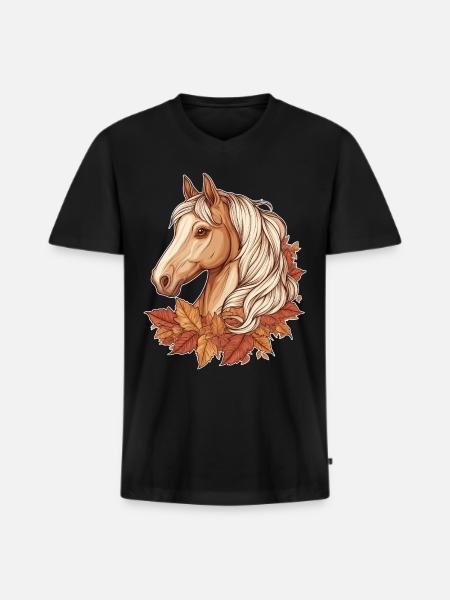 Pferd Herbst - Männer Premium Bio T-Shirt mit V-Ausschnitt - Schwarz