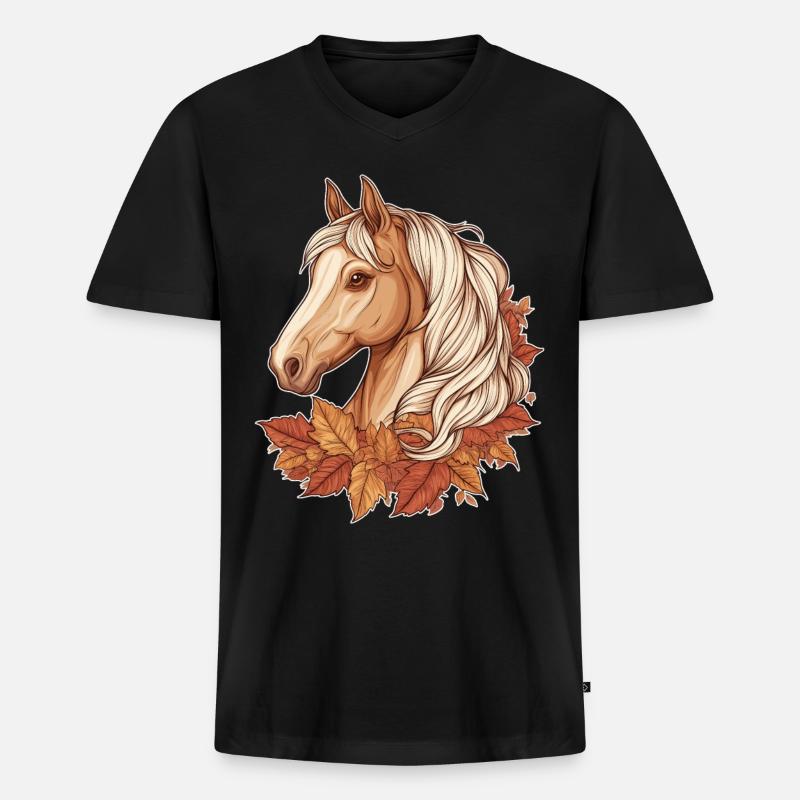 Pferd Herbst - Männer Premium Bio T-Shirt mit V-Ausschnitt - Schwarz