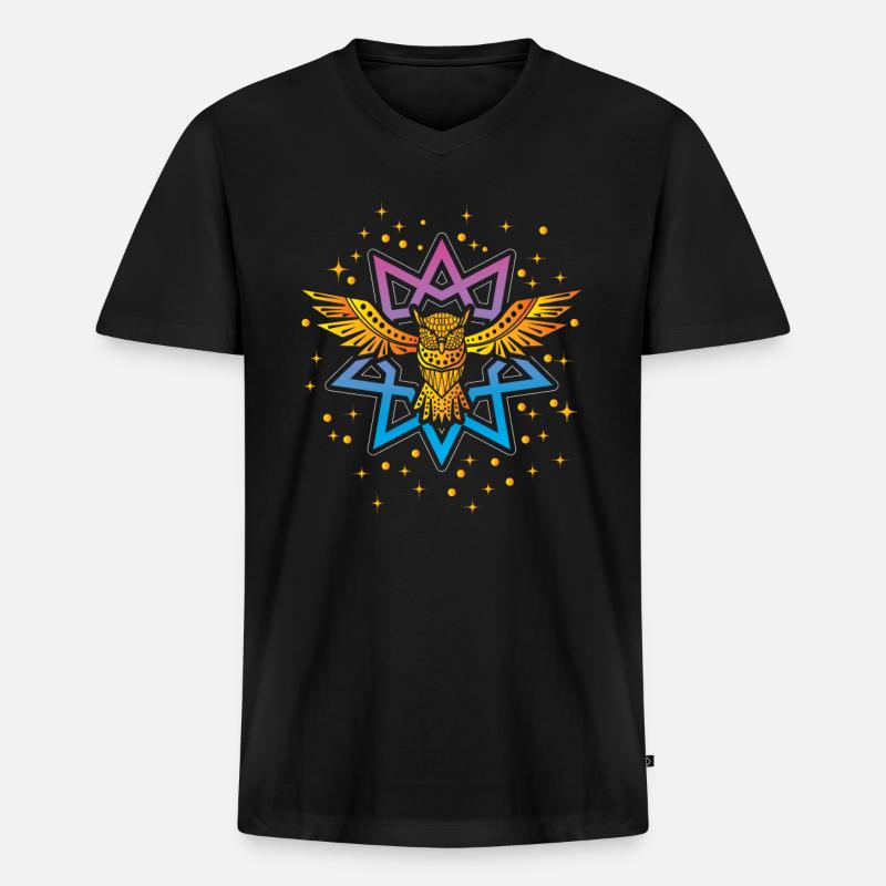 Eule Boho Gold Symbol - Männer Premium Bio T-Shirt mit V-Ausschnitt - Schwarz