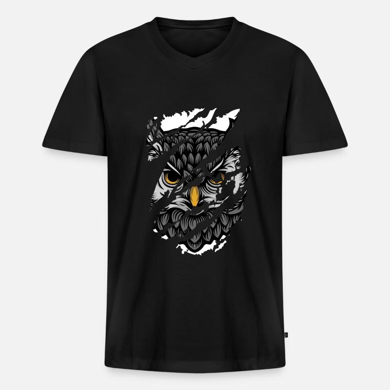 Owl - Eule - Männer Premium Bio T-Shirt mit V-Ausschnitt - Schwarz