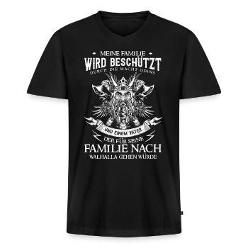 Odin Nordische Mythologie & Wikinger Walhalla - Männer Premium Bio T-Shirt mit V-Ausschnitt - Schwarz - Vorne - Nico (187cm)