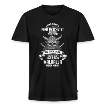 Odin Nordische Mythologie & Wikinger Walhalla - Männer Premium Bio T-Shirt mit V-Ausschnitt - Schwarz - Vorne - Nico (187cm)