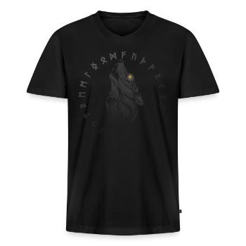 Wikinger Wolf, Odin Nordische Tiere - Männer Premium Bio T-Shirt mit V-Ausschnitt - Schwarz - Vorne - Nico (187cm)