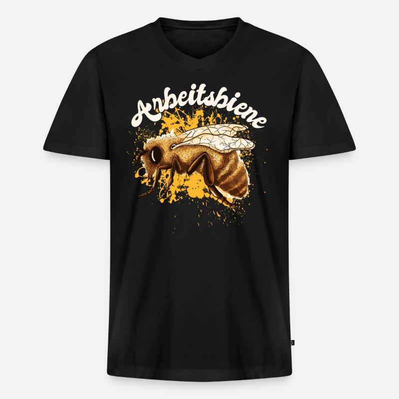 Arbeitsbiene, Fleissig - Männer Premium Bio T-Shirt mit V-Ausschnitt - Schwarz