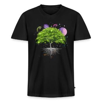 Arbre de la galaxie de la vie, planètes, système solaire, - T-shirt encolure en V Premium bio Homme - noir - Devant - Nico (187cm)