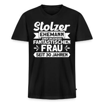 Ehepaar Ehemann Perlenhochzeit Geschenk - Männer Premium Bio T-Shirt mit V-Ausschnitt - Schwarz - Vorne - Nico (187cm)