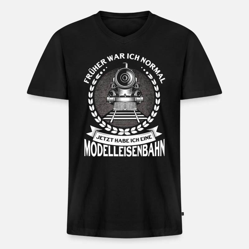 Modellbauer Modellbahn Modelleisenbahn Geschenk - Männer Premium Bio T-Shirt mit V-Ausschnitt - Schwarz