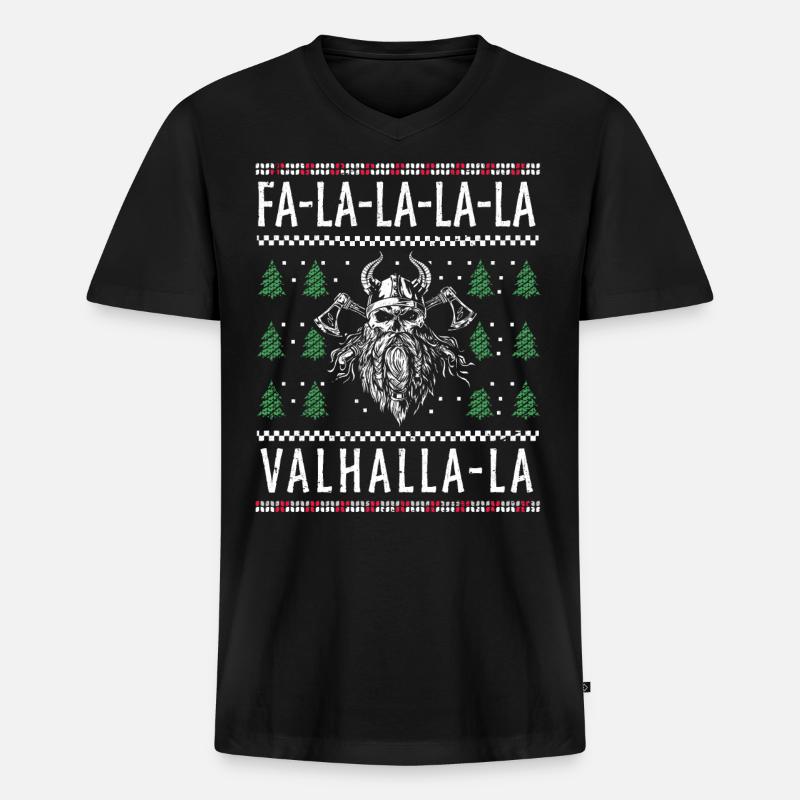 Valhalla, Wikinger Weihnachten, Wikinger - Männer Premium Bio T-Shirt mit V-Ausschnitt - Schwarz