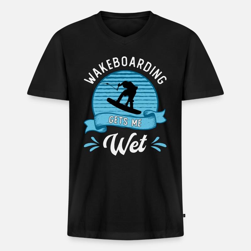 Wakeboarden Wakeboard Wakeboarding Wake Geschenk - Männer Premium Bio T-Shirt mit V-Ausschnitt - Schwarz