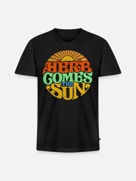 Hier komt de zon, retro jaren '70 - Mannen Premium Bio T-shirt met V-hals - zwart