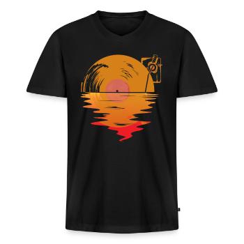 Vinyl Record Sunrise, Audiofielen - Mannen Premium Bio T-shirt met V-hals - zwart - Voor - Nico (187cm)