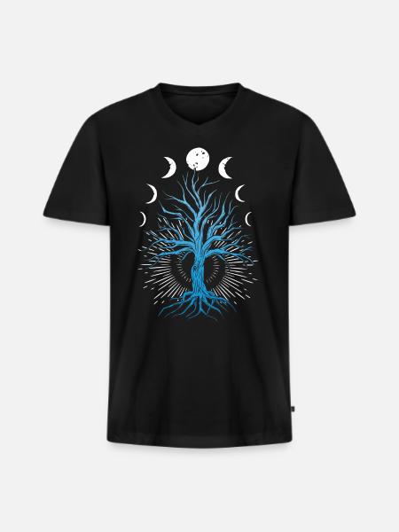 Mondphasen Hexerei-Hexen-Baum Des Lebens - Männer Premium Bio T-Shirt mit V-Ausschnitt - Schwarz