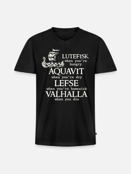 Scandinavian Poe, Viking, Lutefisk - Men's Premium Organic T-shirt with V-neck - black