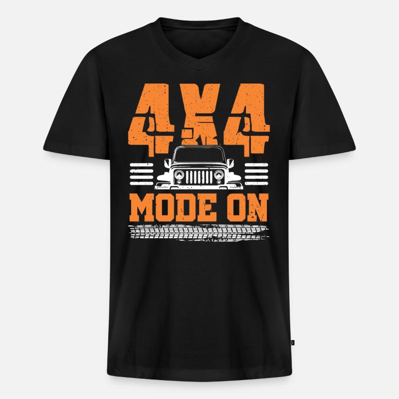 4x4-Modus eingeschaltet - Männer Premium Bio T-Shirt mit V-Ausschnitt - Schwarz