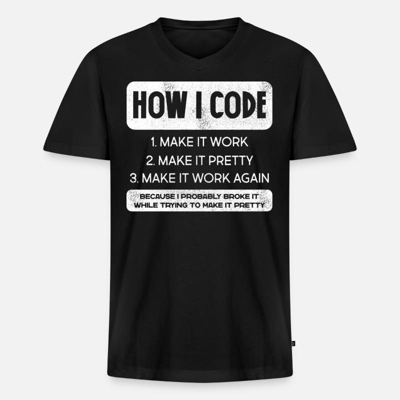 Programmeur, Code, Nerd, Programmation - T-shirt encolure en V Premium bio Homme - noir