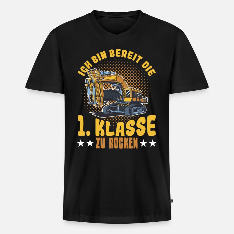 Bagger Schulbeginn Schulanfänger Schulkind - Männer Premium Bio T-Shirt mit V-Ausschnitt - Schwarz